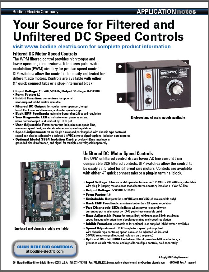 Selecting DC Motor Speed Controls for PMDC Gearmotors - Bodine ...