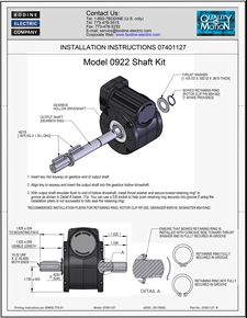 ACC - 07401127 MODEL 0922 SHAFT KIT / 5/8-INCH DOUBLE SHAFT INSTALLATION INSTRUCTIONS FOR TYPE 5L/H GEARMOTORS