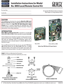 ACC - 07400141.B - Model 0893 Local/Remote Switch Kit for Bodine FPM Speed Controls - User Instructions 