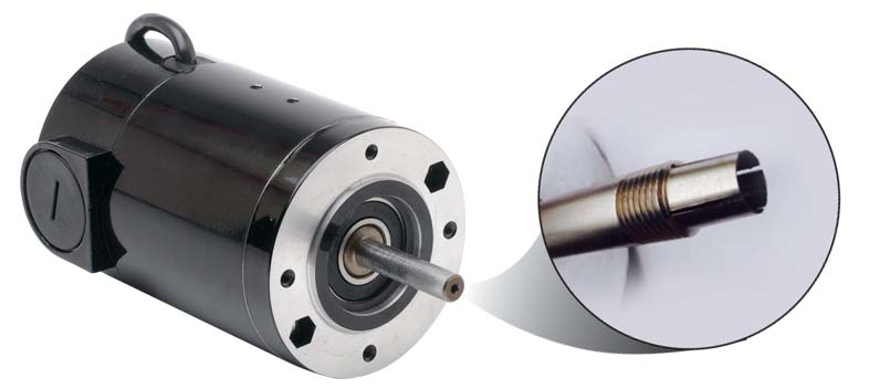 Stock / standard 33A frame motor with hollow-bore and threaded stainless steel shaft